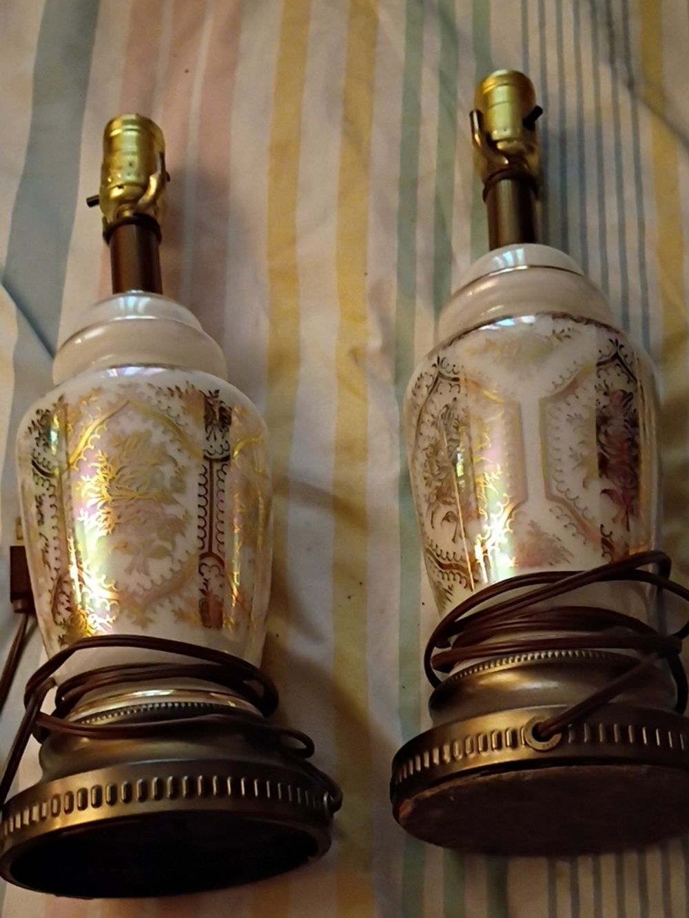 Vintage Ornate White and Gold Ceramic Table Lamp Pair - Classic Home Accents